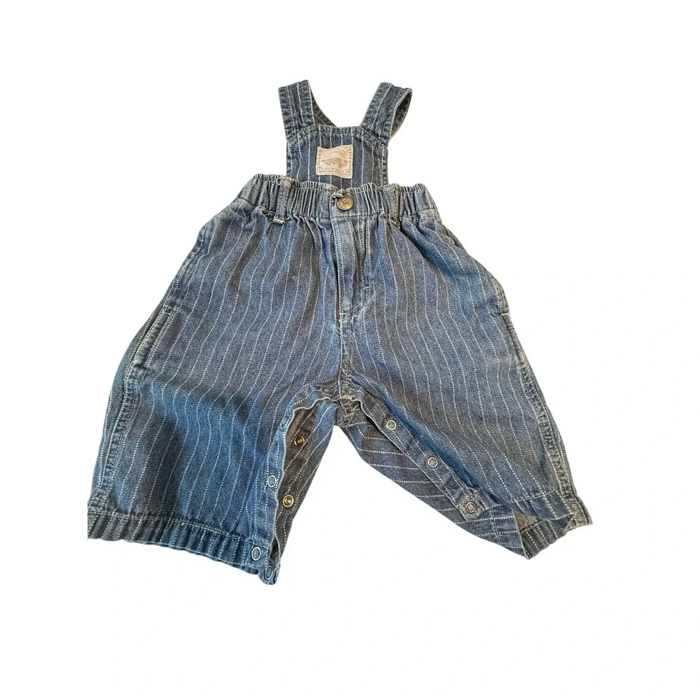 Ralph Lauren Kids Blue Hickory Stripe Denim Overalls 3-6M